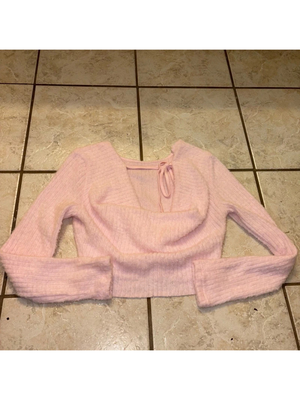 Soft Core CottageCore Coquttee Pink Long Sleeve with Crowl Neck and Keyhole Tie